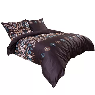 Pościel satyna bawełniana EXCLUSIVE ISOLA 200x220 Darymex brązowa ornamenty kwiatowe