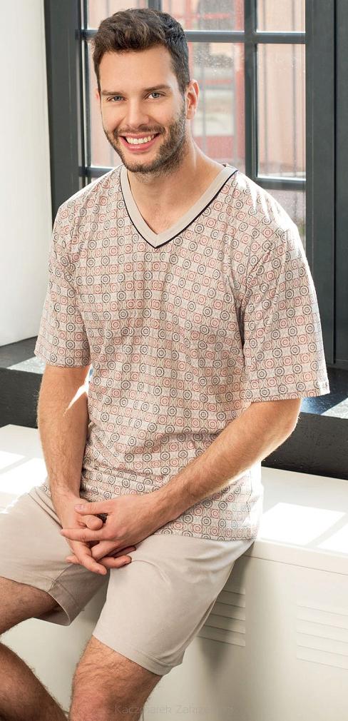 Piżama Męska w serek kod 793 LUNA beżowy