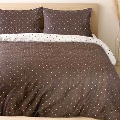 Pościel satyna bawełniana POINTY EXCLUSIVE 200x220 brązowa biała w kropki