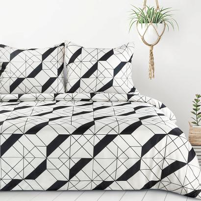 Pościel GEO 160x200 Design91 ekri czarna geometria