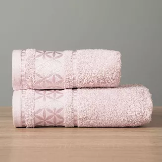 Ręcznik bawełniany PAOLA 70x140 pudrowy z bordiurą w rozety