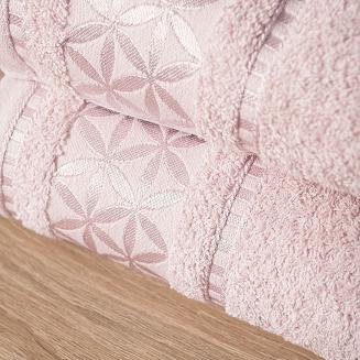 Ręcznik bawełniany PAOLA 70x140 pudrowy z bordiurą w rozety