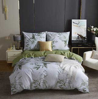 Biała Pościel w Liście Satyna Bawełniana 160x200 Y020