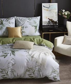 Biała Pościel w Liście Satyna Bawełniana 160x200 Y020