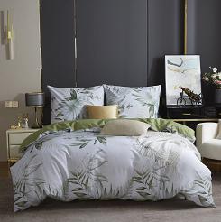 Biała Pościel w Liście Satyna Bawełniana 160x200 Y020