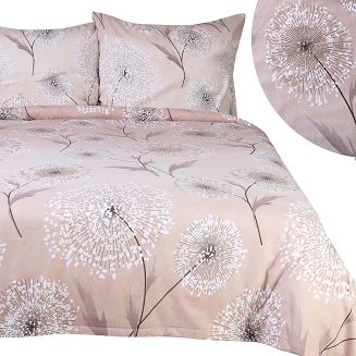 Pościel flanelowa FLANELOVE 160x200 delikatne dmuchawce na beżowym tle