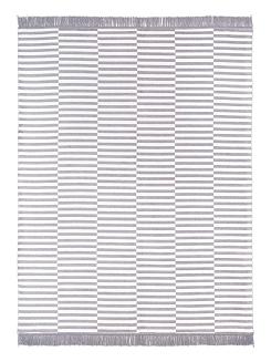 Koc bawełniano-akrylowy 150x200 biały szary w plażowe paski