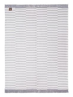 Koc bawełniano-akrylowy 150x200 biały szary w plażowe paski