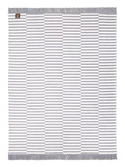 Koc bawełniano-akrylowy 150x200 biały szary w plażowe paski