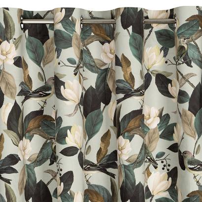 Zasłona gotowa na przelotkach ELENI 140x250 Eurofirany oliwkowa z motywem botanicznym