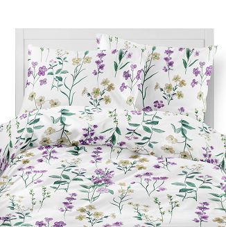 Pościel flanelowa 220x200 biała fioletowe beżowe polne kwiaty