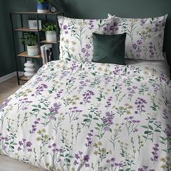 Pościel flanelowa 220x200 biała fioletowe beżowe polne kwiaty
