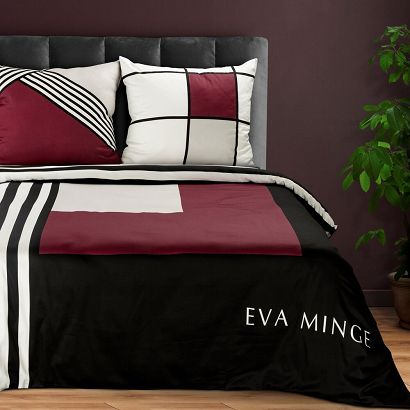 Pościel satynowa EVA 200x220 Eva Minge Eurofirany różowa czarna biała geometria