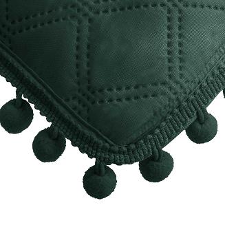 Poszewka dekoracyjna POMPOO 45x45 butelkowa zieleń z pomponami