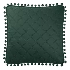 Poszewka dekoracyjna POMPOO 45x45 butelkowa zieleń z pomponami