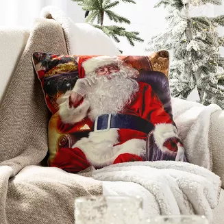 Poszewka dekoracyjna świąteczna 45x45 Eurofirany czerwony biały św. Mikołaj na fotelu