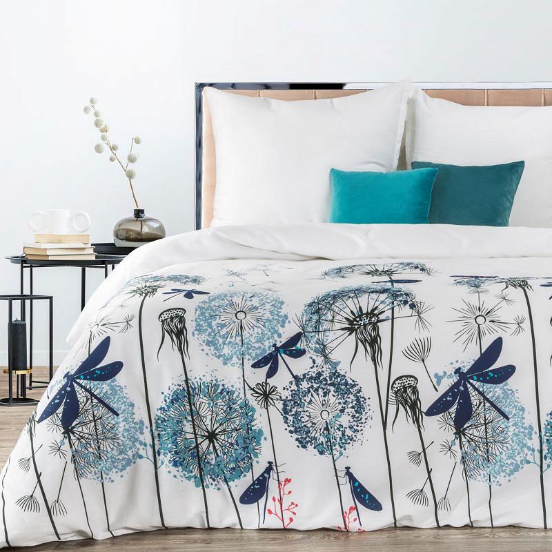 Pościel satynowa CLASS 160x200 Eurofirany wzór niebieskie dmuchawce i ważki