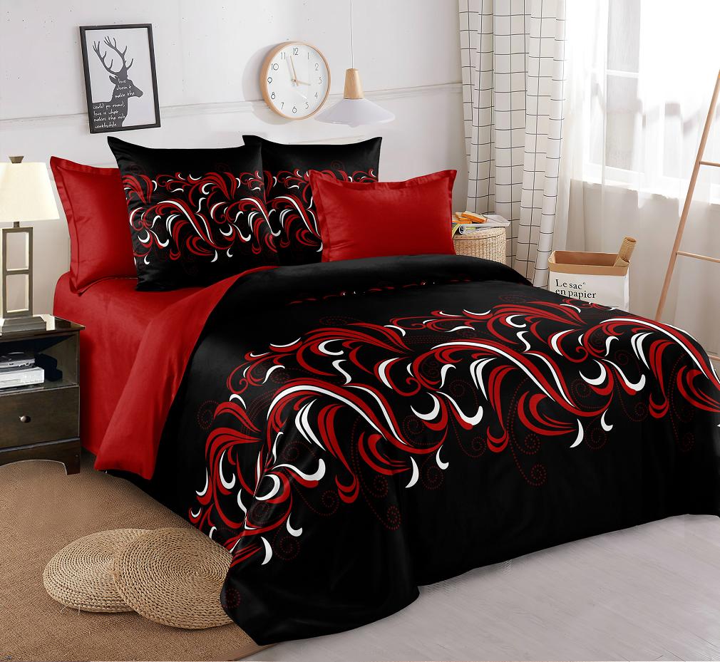 Komplet pościeli dwustronnej 160x200  czarna czerwona płomienie