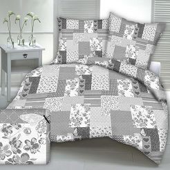 Pościel z kory 140x200 szara patchwork serca motyle kwiaty