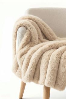 Beżowy Gruby Futrzany Koc z Mikrofibry 200x220 Bunny