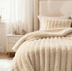 Beżowy Gruby Futrzany Koc z Mikrofibry 200x220 Bunny