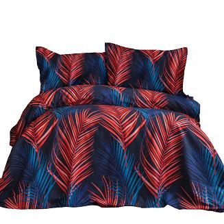 Pościel satyna bawełniana SATYNLOVE 180x200 Darymex palmy granatowa czerwona