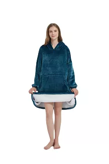 Kocobluza z kapturem Sherpa HOODIE ciemnoturkusowa