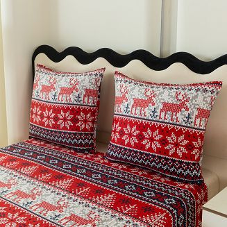 Pościel świąteczna 160x200 czerwona grafitowa skandynawski wzór sweterek