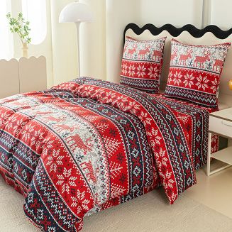 Pościel świąteczna 160x200 czerwona grafitowa skandynawski wzór sweterek