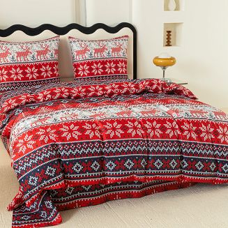 Pościel świąteczna 160x200 czerwona grafitowa skandynawski wzór sweterek