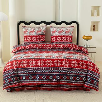 Pościel świąteczna 160x200 czerwona grafitowa skandynawski wzór sweterek