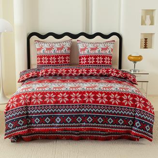 Pościel świąteczna 160x200 czerwona grafitowa skandynawski wzór sweterek