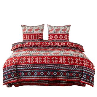 Pościel świąteczna 160x200 czerwona grafitowa skandynawski wzór sweterek