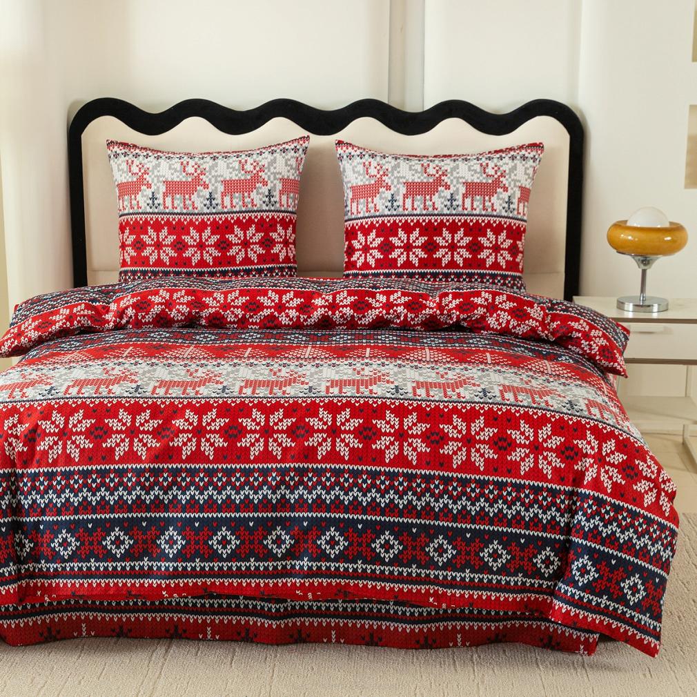 Pościel świąteczna 160x200 czerwona grafitowa skandynawski wzór sweterek