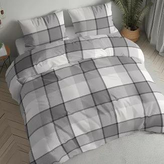 Pościel flanelowa 160x200 biała szara czarna prążkowana kratka