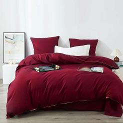 Bordowa Pościel Queen Premium Satyna Bawełniana 140x200 ze Złotą Lamówką Biza