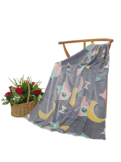 Koc świecący w ciemności 150x200 fluorescencyjny sowa na tle księżyca i gwiazd