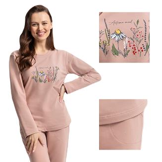 Dres damski LUNA kod 312 pudrowy różowy z kwiatowym nadrukiem