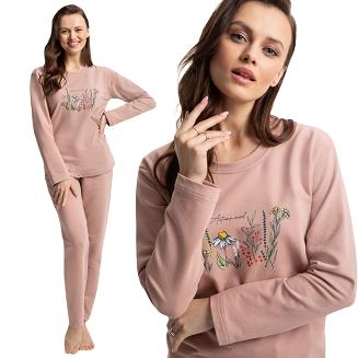 Dres damski LUNA kod 312 pudrowy różowy z kwiatowym nadrukiem