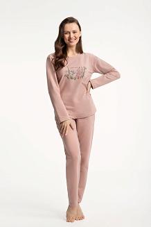 Dres damski LUNA kod 312 pudrowy różowy z kwiatowym nadrukiem