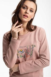 Dres damski LUNA kod 312 pudrowy różowy z kwiatowym nadrukiem