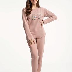 Dres damski LUNA kod 312 pudrowy różowy z kwiatowym nadrukiem