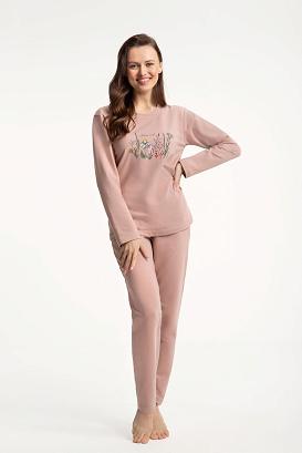 Dres damski LUNA kod 312 pudrowy różowy z kwiatowym nadrukiem