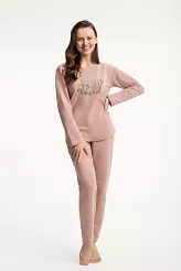 Dres damski LUNA kod 312 pudrowy różowy z kwiatowym nadrukiem