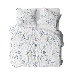 Pościel z satyny luksusowej 140x200 biała niebieska szara letnia łąka