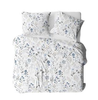 Pościel z satyny luksusowej 160x200 biała niebieska szara letnia łąka