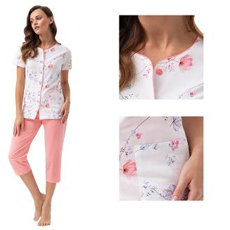 Piżama damska LUNA kod 476 różowa biała w kwiaty rozpinana