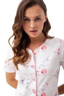 Piżama damska LUNA kod 476 różowa biała w kwiaty rozpinana