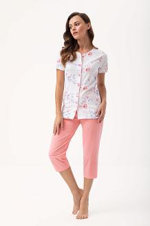 Piżama damska LUNA kod 476 różowa biała w kwiaty rozpinana