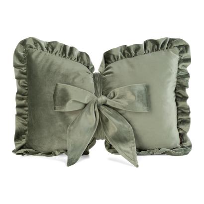 Poduszka dekoracyjna KOKARDA2 35x55 Eurofirany oliwkowa obszyta falbaną